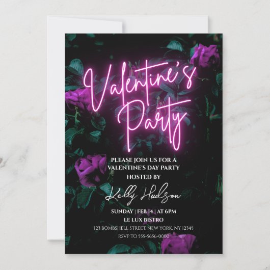 Script Neon Valentine's Day Party Invitation (Devant)