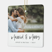 Script noir marié et joyeux ornement photo blanc (Gauche)