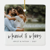 Script noir marié et joyeux ornement photo blanc (Dos)