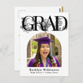 Script noir moderne Floral Graduation Invitation (Devant / Derrière)