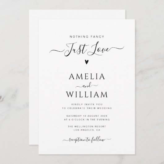 script noir tout en un faire-part de mariage (Devant / Derrière)