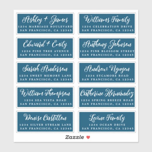 Script Ocean Blue Mariage Étiquette de adresse inv (Feuille)