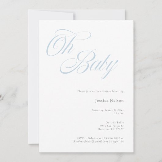 Script Oh Baby Boy Shower Invitation (Devant)