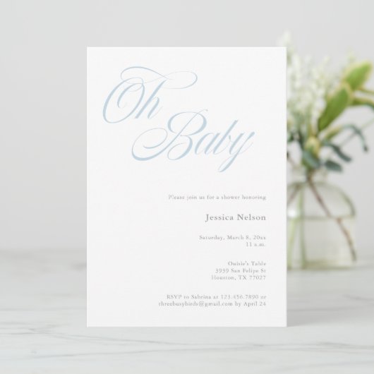 Script Oh Baby Boy Shower Invitation (Debout devant)