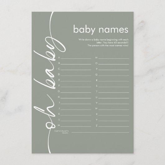 Script Oh Baby Names Jeu de douche Carte de taille (Devant)
