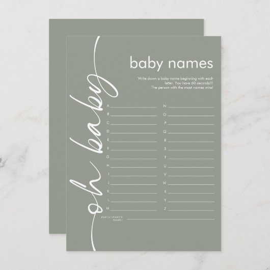 Script Oh Baby Names Jeu de douche Carte de taille (Devant / Derrière)