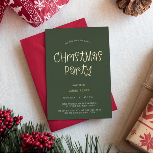 Script Olive Green Noël Foil Invitation