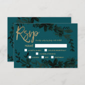 Script or chic Floral vert foncé rsvp mariage (Devant / Derrière)