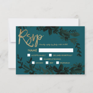 Script or chic Floral vert foncé rsvp mariage