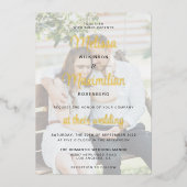 Script or moderne 2 photos Invitation feuille mari (Recto)
