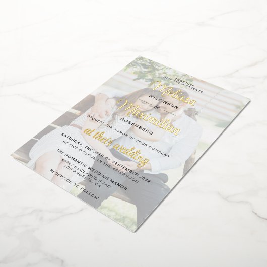 Script or moderne 2 photos Invitation feuille mari (Rotation)