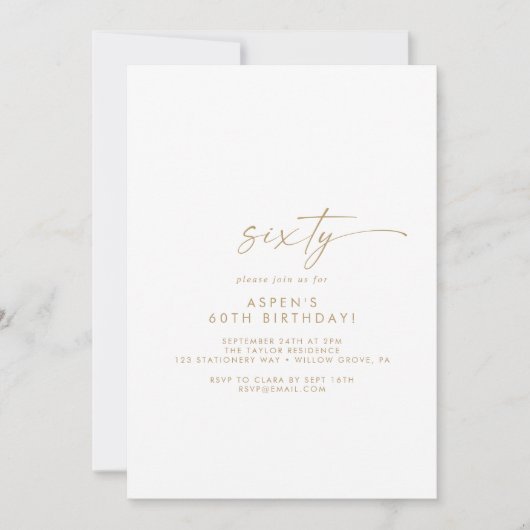 Script Or moderne 60e anniversaire Invitation fête (Devant)