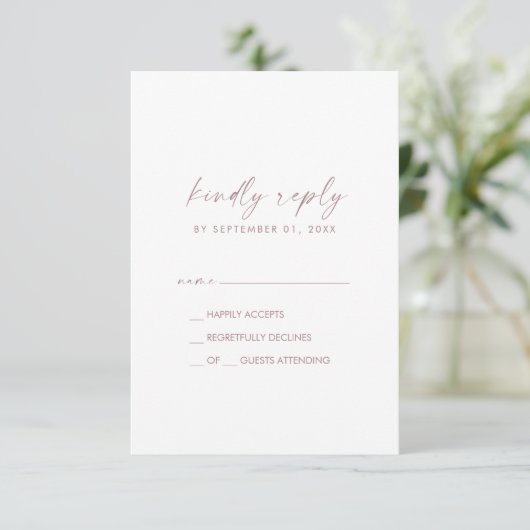 Script or Rose moderne Carte RSVP simple (Debout devant)