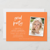 Script Oranje en Blue Photo Graduparty Kaart (Voorkant)