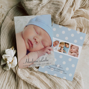 Script Overlay Blauwe Baby Jongen Meerdere Foto's Aankondiging