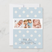 Script Overlay Blue Baby Boy Multi Foto Geboorte Aankondiging (Achterkant)