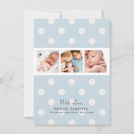 Script Overlay Blue Baby Boy Multi Foto Geboorte Aankondiging (Achterkant)