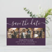 Script Paarse trouwfoto Sla de datumkaarten op Save The Date (Staand voorkant)