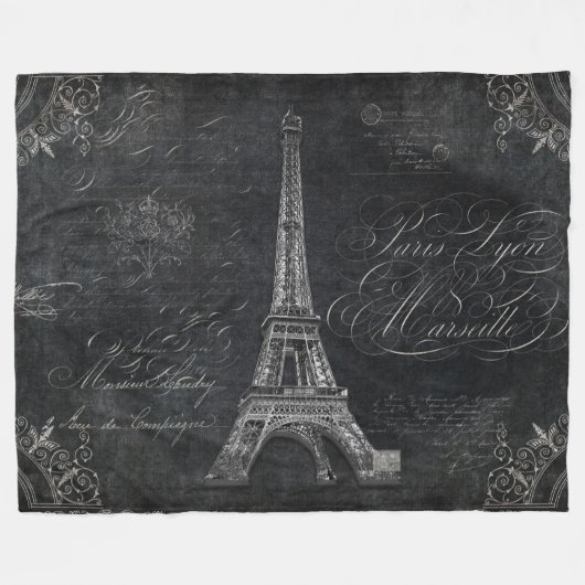 Script Paris Eiffel Tower Black Chalkboard Fleece Deken (Voorkant (Horizontaal))