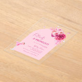 Script Petals & Prosecco Roze Bloemen Vrijgezellen Acryl Uitnodigingen (Laagn)