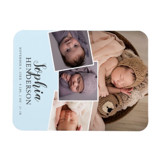 Script Photo Birth Light Blue Magnet (Horizontal)