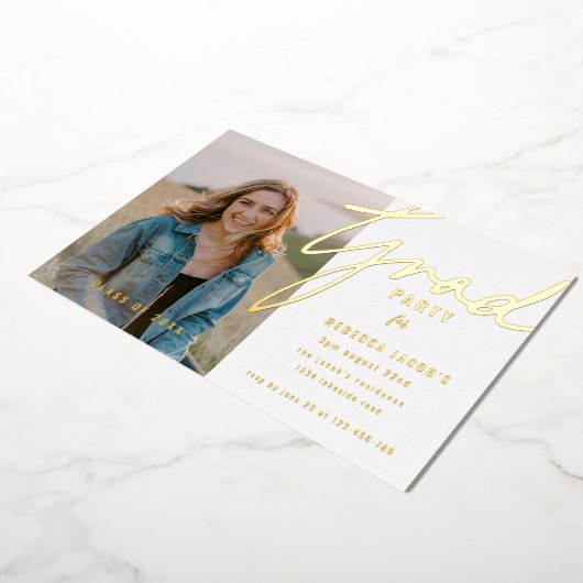 Script Photo Grad Party Foil Invitation (Rotation)