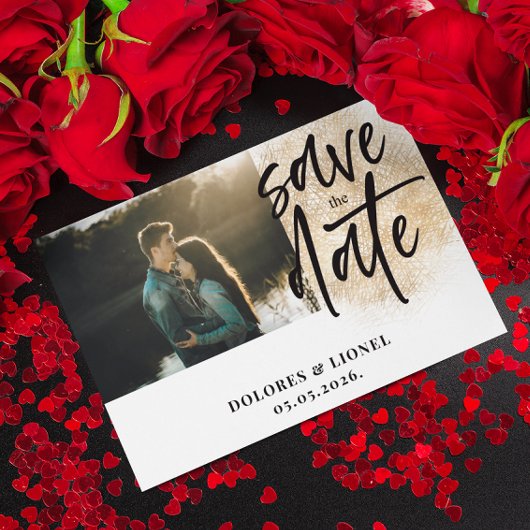 Script Photo Minimalist Bewaar de datum Uitnodigin Kaart