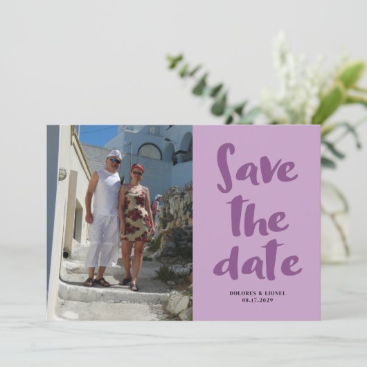 Script Photo Minimalist Bewaar de datum Uitnodigin Kaart (Staand voorkant)