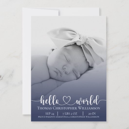 Script photo moderne simple bébé garçon faire-part (Devant)