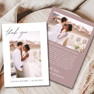 Script Photo Wedding Mauve Pink Thank You Card Bedankkaart