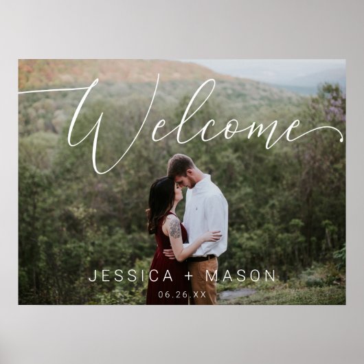 Script Photo Wedding Welcome Sign Gedrukt Poster (Voorkant)