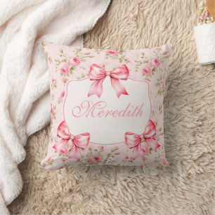 Script Pink Roses Bow Coquette Kussen