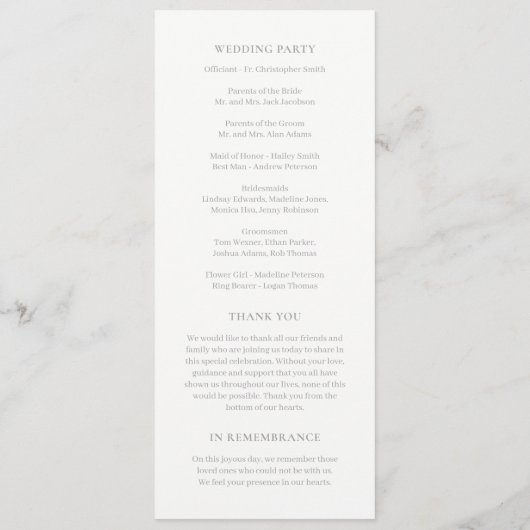 Script poétique ÉDITABLE Programme de mariage des  (Dos)