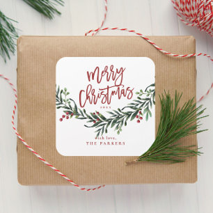 Script Prettig Kerstmis Waterverf Vierkante Sticker