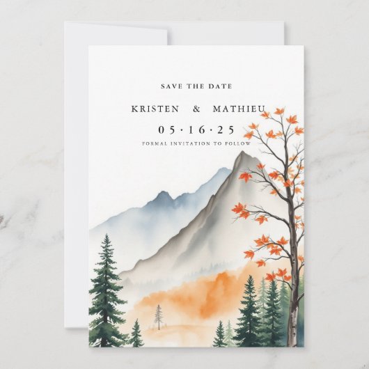Script Printable Mountain Save The Date (Voorkant)