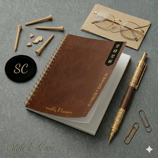 Script professionnel sur motif de cuir brun