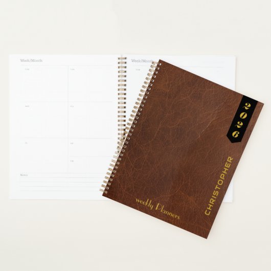 Script professionnel sur motif de cuir brun (Devant avec enveloppe)