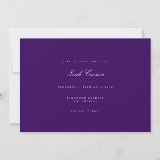 Script Purple Bachelor Party Invitation Card (Dos)