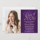 Script Purple Gold Faire-part de graduation photo (Devant)