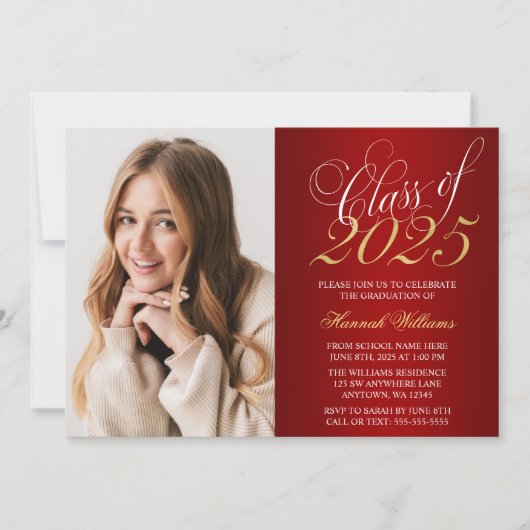 Script Red Gold Faire-part de graduation photo (Devant)