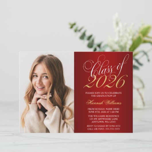 Script Red Gold Faire-part de graduation photo (Debout devant)