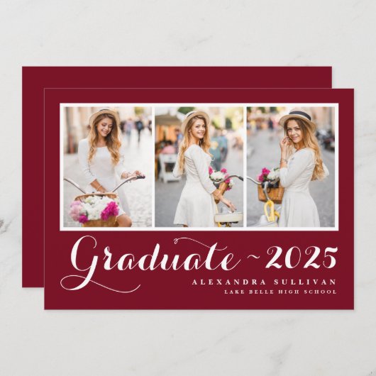 Script Red Three Fotocollage Afstuderen Kaart (Voorkant / Achterkant)