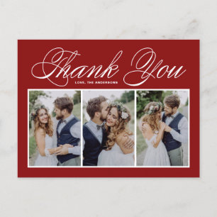 Script Red Three Photo Collage Wedding Hartelijk d Briefkaart