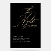 Script repetitie diner zwart en goud welkom acryl bord (Voorkant)