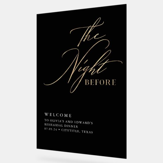 Script repetitie diner zwart en goud welkom acryl bord (Hoek)