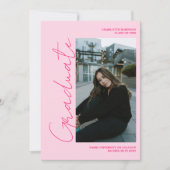 Script retro neon roze afstudeerfoto afstuderen kaart (Voorkant)