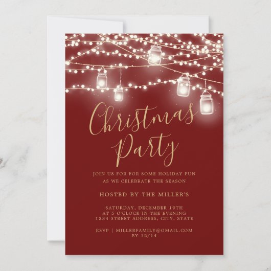Script Rode Witte Lichten Kerstfeest Kaart (Voorkant)