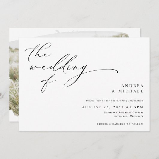  script Romantic Photo Horizontal Wedding Kaart (Voorkant / Achterkant)