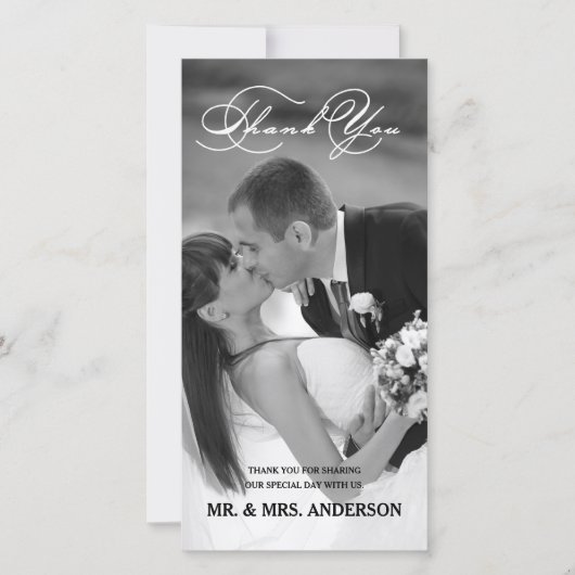 SCRIPT ROMANTIQUE | CARTE PHOTO mariage MERCI (Devant)