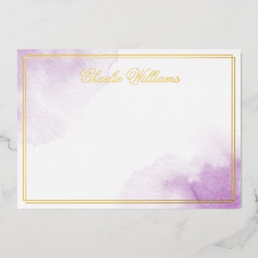 Script romantique violet feuille d'aquarelle carte (Recto)